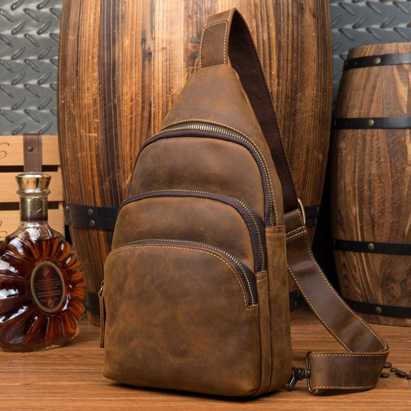 Leather Mens Cool Sling Bag Crossbody Bag - Back View