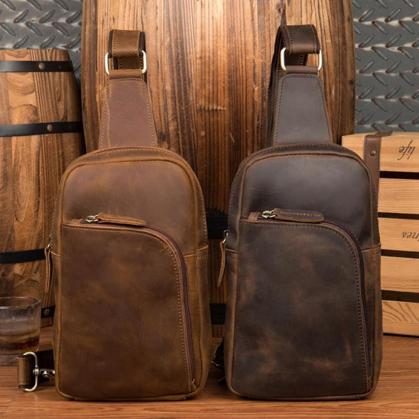 Leather Mens Cool Sling Bag Crossbody Bag - Back View