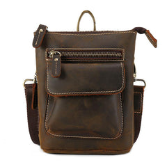 Vintage Brown Leather Men's Small Waist Bag Belt Pouch Belt Bag Small Messenger Bag For Men