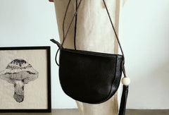 Genuine Leather Cute Crossbody Bag Circle Saddle Bag Shoulder Bag Women Girl Fashion Leather Purse