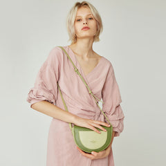 Cute Leather Red Green Womens Mini Saddle Purse Saddle Shoulder Bag for Women