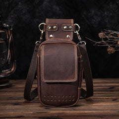 Cool Brown Leather Men's Cell Phone Holster Small Side Bag Mini Messenger Bag For Men
