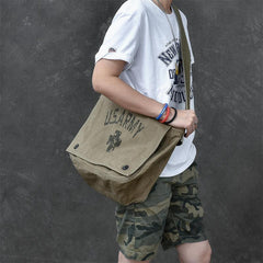Washed Canvas Mens Large Brown Side Bag 14‘’ Army Green Messenger Bag Shoulder Bag For Men