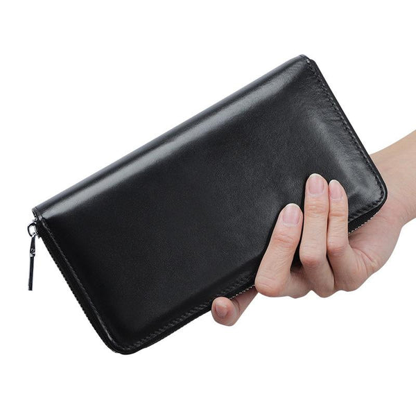 Brown Leather Mens Business Wristlet Wallet Note Book Wallet Bag Zipper Clutch T FY01282077