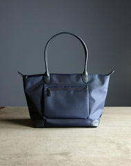 Womens Navy Nylon Shoulder Tote Medium Dark Blue Nylon Handbag Purse for Ladies