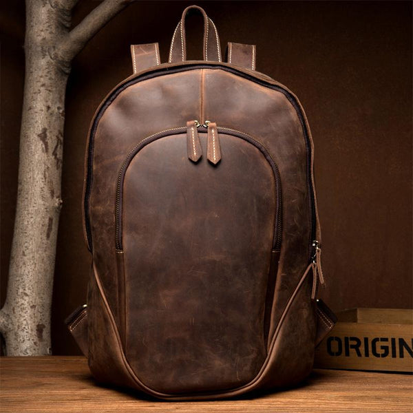 Brown Casual Mens Leather 15-inch Large Laptop Backpacks Brown Travel Backpacks MSG04281118