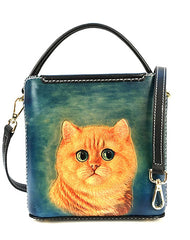 Handmade Womens Tooled Leather Square Handbag Purse Fox Crossbody Bag for Women