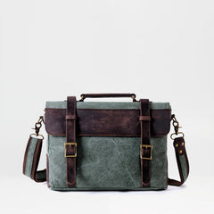 Waxed Canvas Leather Mens Side Bag 14‘’ Messenger Bag Computer Bag For Men