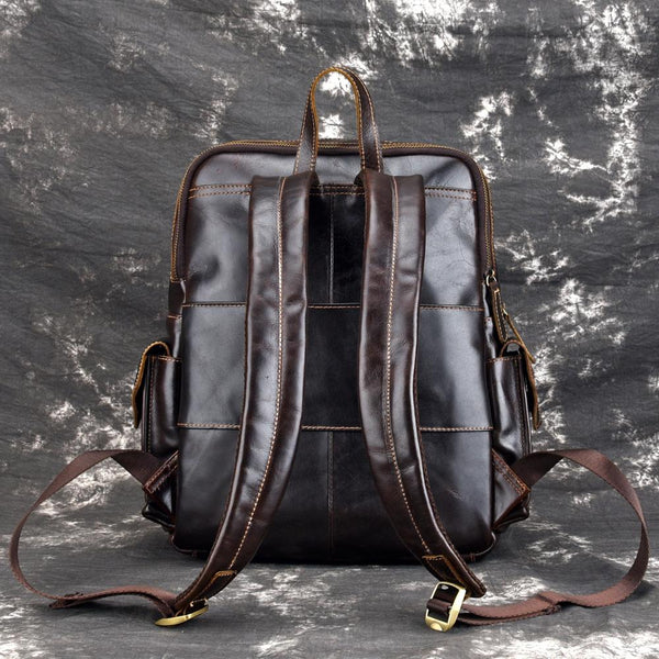 Oil Waxed Leather Mens 13inch Laptop Backpack School Backpack Travel Backpack fo FY03881042