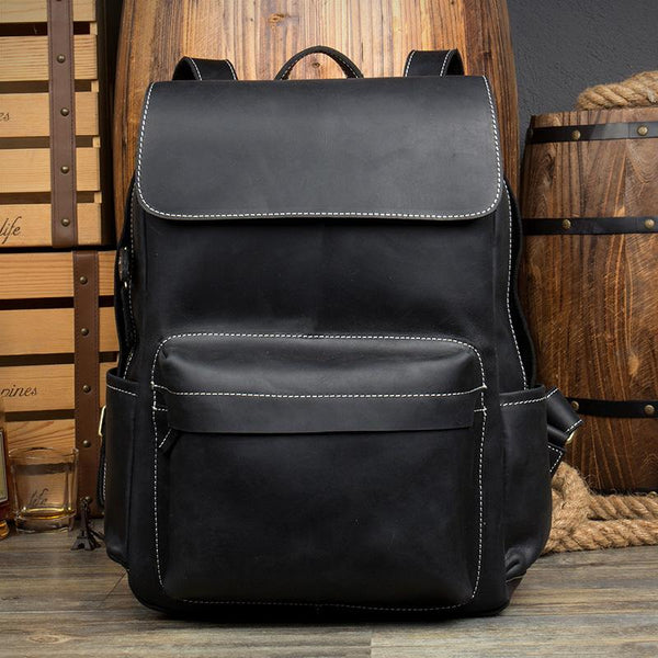Brown Casual Mens Leather 15inches Computer Backpacks Black Travel Backpack Coll