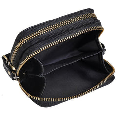 Cool Black Mens Double Zipper Leather Car Key Wallet Key Holder Change Holder For Men