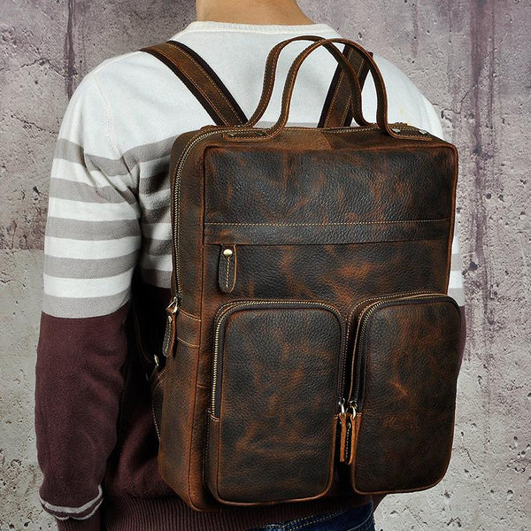 Casual Coffee Men's 15 inches Leather Laptop - Back View