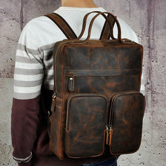 Casual Coffee Men's 15 inches Leather Laptop Backpack Computer Backpack School Backpacks For Men