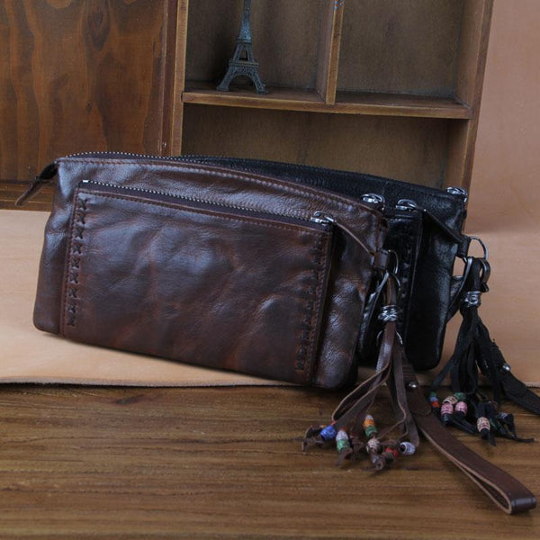 Handmade Genuine Leather Mens Cool Long Leather - Back View