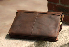 Vintage Leather Mens Small Messenger Bag Clutch Purse iPad Bag For Men - EverHandmade