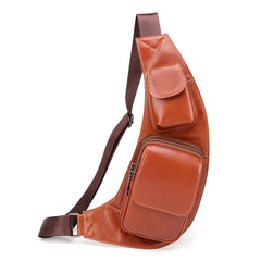 Oiled Leather Brown Men's Chest Bag Sling Bag One Shoulder Backpack For Men