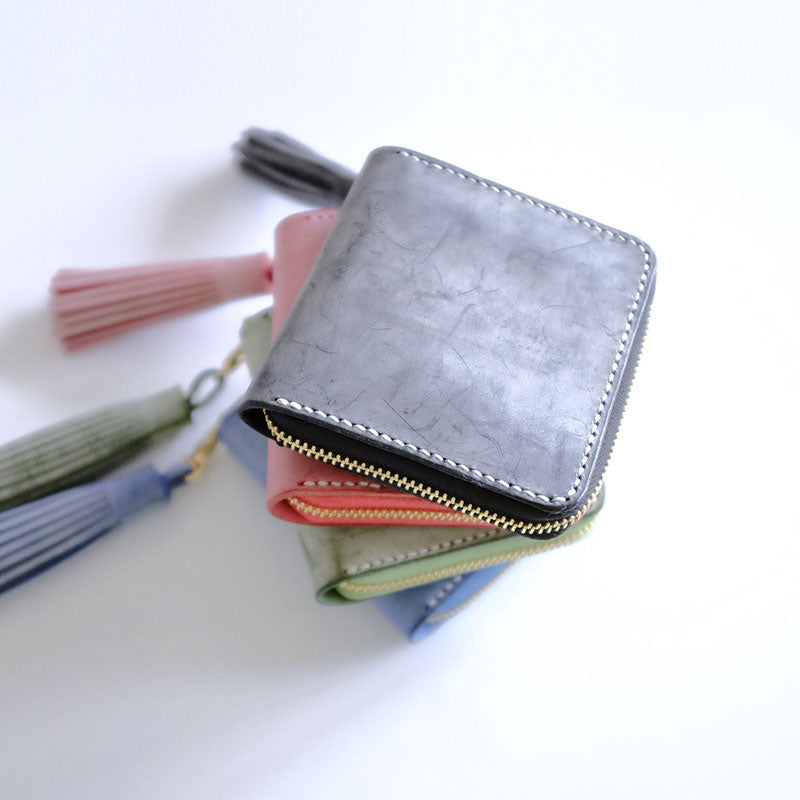 Handmade LEATHER Womens Zipper Small Wallet Leather Tassels Small Wallet FOR Women