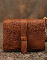 Red Womens Leather Bifold Small Wallet Vintage Buckle Small Wallet for Ladies