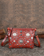 Black Leather Womens Rivets Shoulder Bags Saddle - Side View