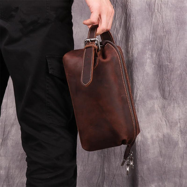 Cool Brown Leather Men's Red Brown Storage - Back View