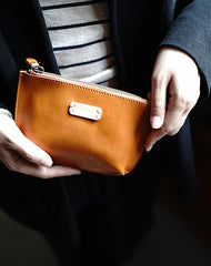 Vintage Tan Leather Zipper Wallet Womens Zip Around Wallets Tan Ladies Zipper Clutch Wallet for Women