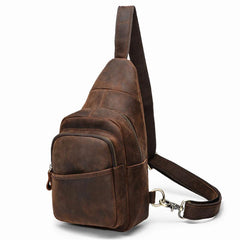 Red Brown Cool LEATHER MENS 8 inches Sling Bag One Shoulder Backpack Brown Chest Bag For Men