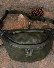 Women Black Gray Leather Waist Bag Fanny - Open View