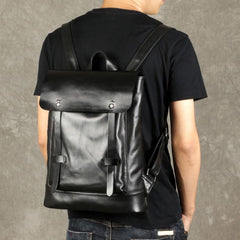 Cool Large Leather Mens Backpack Black Travel Backpack Hiking Backpacks for men