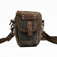 Canvas Black Mens Mini Side Messenger Bag Canvas Belt Pouch Waist Bag For Men