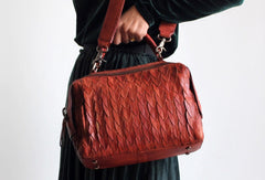 Handmade Leather Handbag Boston Bag Purse Crossbody Shoulder Bag for Women Lady