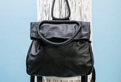 Handmade Genuine Leather Backpack Bag Shoulder Bag Black Women Leather Purse - EverHandmade