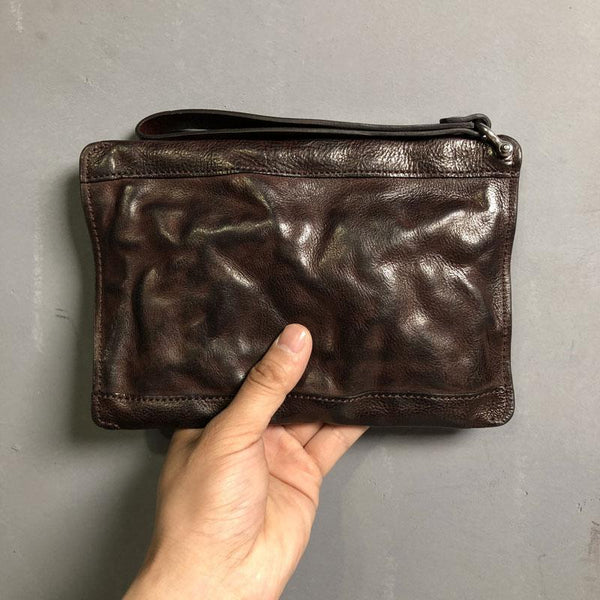 Genuine Leather Mens Clutch Cool Slim Wallet Zipper Clutch Wristlet Wallet for M YBL01881053