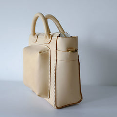 Handmade Leather Beige Womens Handbag Shoulder Bag Crossbody Purse for Women