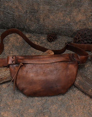 Vintage Women Leather Waist Bag Black Gray - Back View