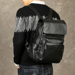 Genuine Leather Mens Cool Backpack Large Black Travel Backpack Hiking Backpack for men