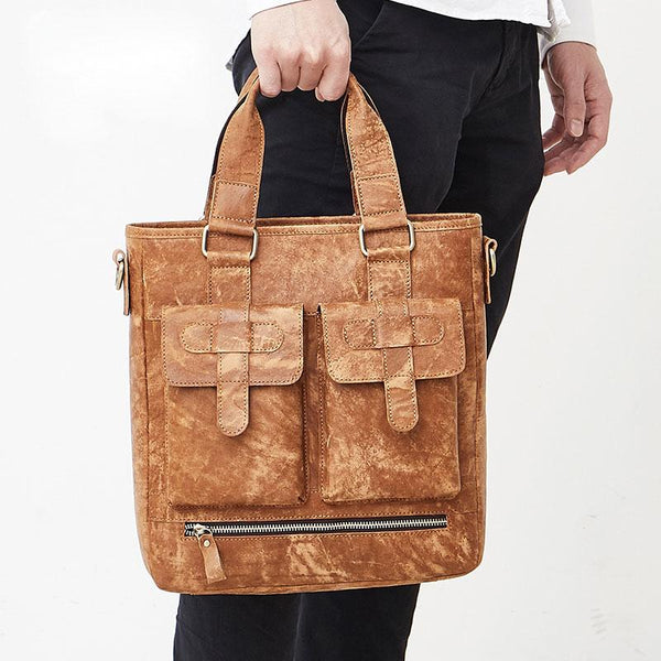 Cool Light Brown Vintage Leather Small Handbag Briefcase Fashion Work Bag For Men