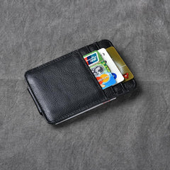 Black Leather Mens Front Pocket Wallet billfold Card Wallet Money Clip For Men