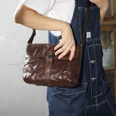 Vintage Coffee LEATHER MEN'S Side BAG 10 inches Courier Bag MESSENGER BAG CHEST BAG Black Postman BAG FOR MEN