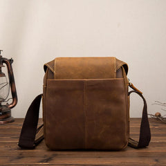 Vintage Brown Leather Men's Small Vertical Side Bag Small Messenger Bag For Men