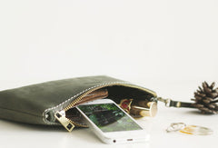 Handmade leather womens zip phone clutch purse Wristlet wallet purse clutch - EverHandmade