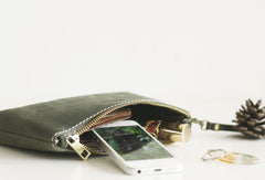 Handmade leather womens zip phone clutch purse Wristlet wallet purse clutch