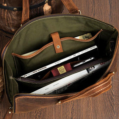 Brown Leather Mens 13 inches Briefcase Laptop Side Bag Business Bags Work Bags for Men