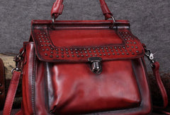 Vintage Leather Handbag Purse Rivet Shoulder Bag Purse For Women - EverHandmade