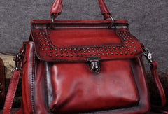 Vintage Leather Handbag Purse Rivet Shoulder Bag Purse For Women