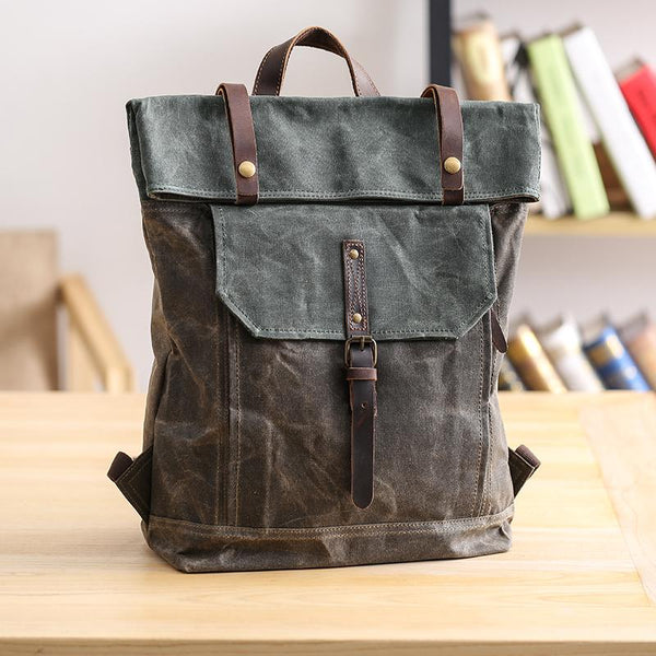 Waxed Canvas Mens Womens 15‘’ Computer Backpack Green School Backpack Hiking Bac JCYC01891020