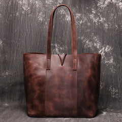 Vintage Mens Womens Leather Large Tote Handbag - Side View