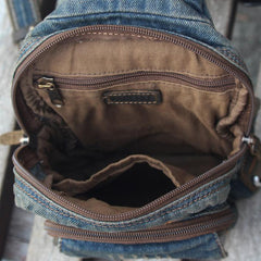 Jean Vintage Blue Messenger Bag Chest Bag Jean Blue One Shoulder Backpack For Men