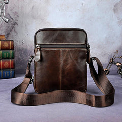 Cool Coffee Small Leather Mens Side Bag Messenger Bag Shoulder Bag for Men