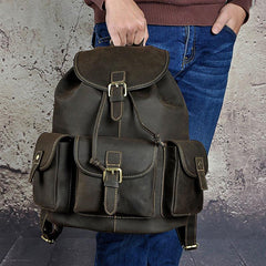 Cool Leather Mens Backpack Vintage Travel Backpack School Backpack for men