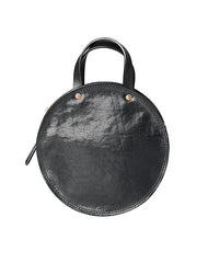 Handmade Womens Black Leather Round Handbag Purses Black Round Shoulder Bag Crossbody Purse for Women